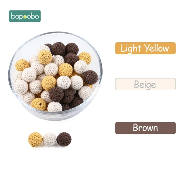 Bopoobo 20mm 10pcs Wooden Crochet Beads Chewable Beads DIY Wooden Teething Knitting Beads Jewelry Crib Sensory Toy Baby Teether Brown Series