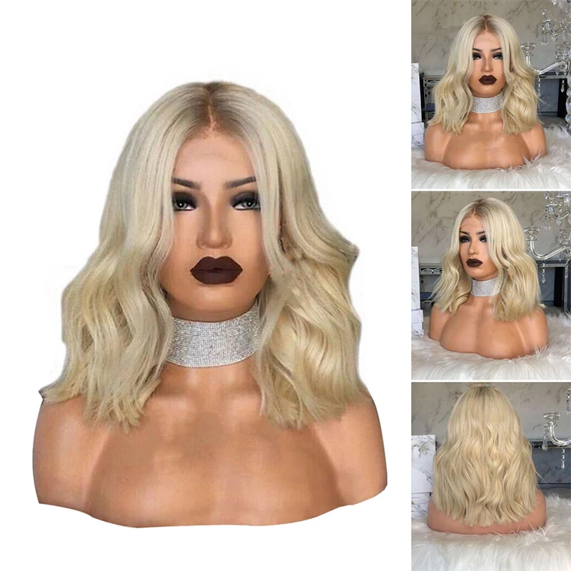 

Women Blonde Wig Short Curly Wavy Synthetic Hair High Temperature Fiber Full Wigs WH998