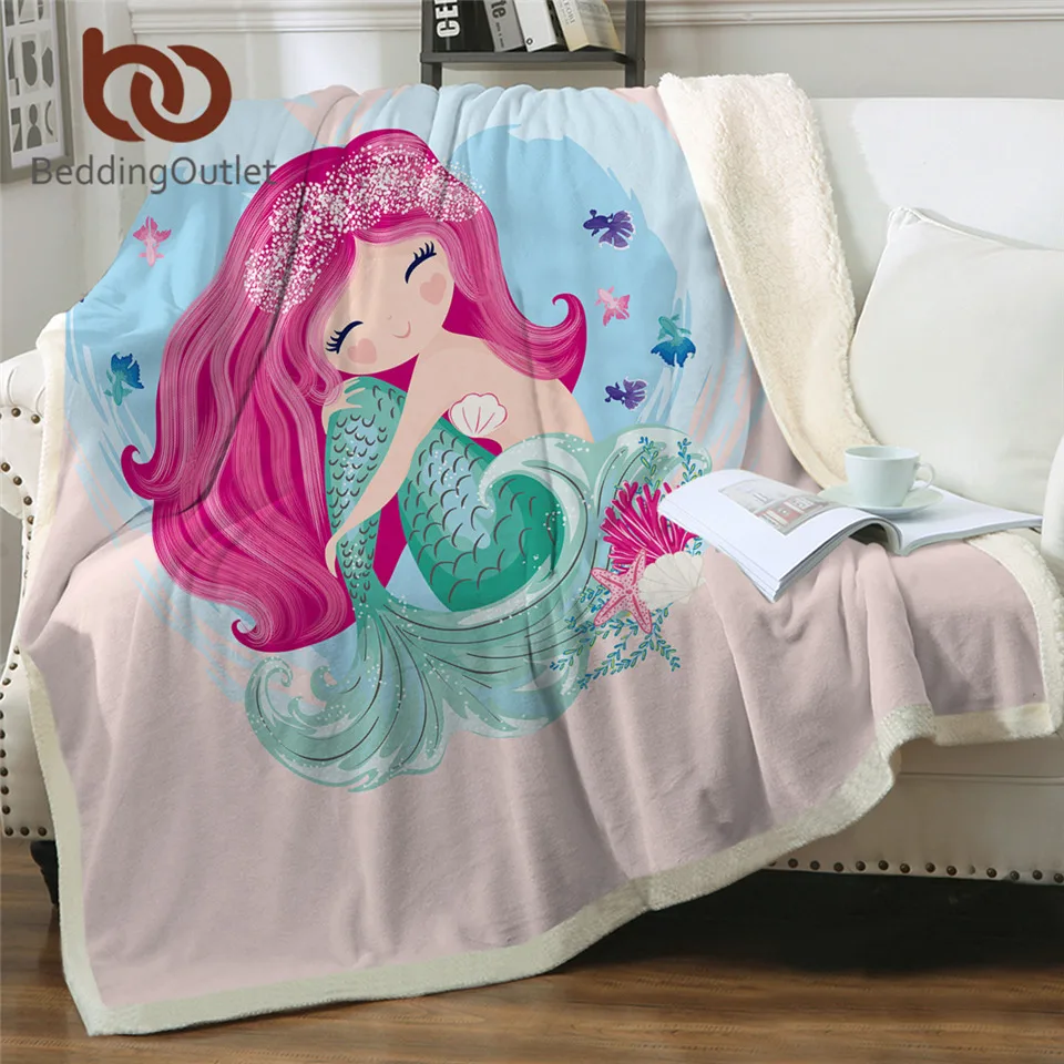 AGONA Cartoon Cute Cat Mermaid Blanket Twin Size Soft Cozy Warm Plush Fuzzy Blanket Lighweight Decorative Bed Throw Blanket for Couch Sofa Chair Travel Adults Kids 60x90 Inch