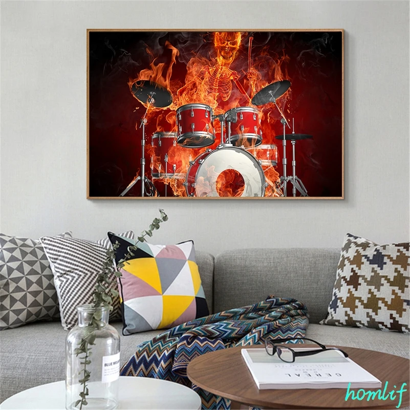 Diamond Painting Fire Skeleton Music Musical Fantasy Art Embroidery Cross Stitch new year/Christmas decorations for home | Дом и сад
