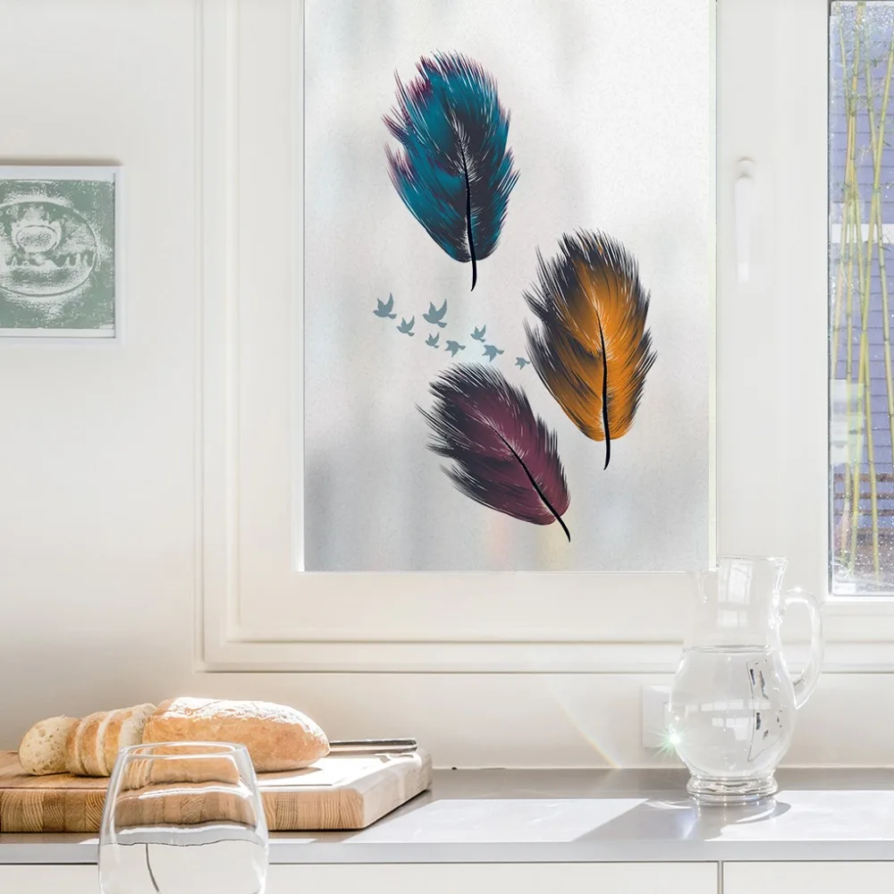 Customized color feather glass stickers transparent opaque decorative bathroom anti-transparent window glass film from plastic