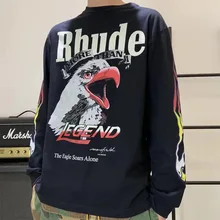 Футболка с длинным рукавом RHUDE x Maxfield для мужчин и женщин, 1:1, лучшее качество, футболки с орлом Лос-Анжелесом, футболки в стиле хип-хоп