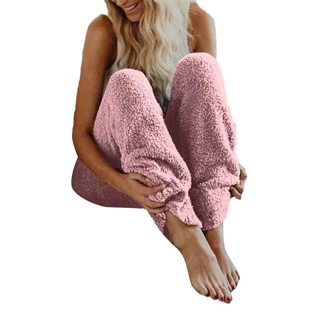 

women sleep Pants fleece solid home wear plush warm winter women trousers d90813
