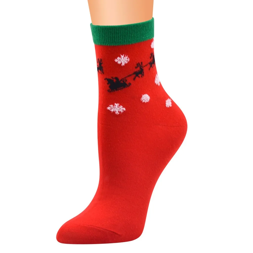 Рождественские носки женские рождественские красные хлопковые зимние теплые толстые нескользящие носки-тапочки носки с изображением снежного лося