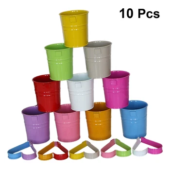 

10pcs Iron Flower Bucket Candy Color Small Bucket Flower Pot Removable Hook Bucket Decorative Flower Bucket for Home Garden