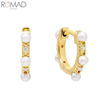 

ROMAD 925 Sterling Silver Hoop Earrings For Women Zircon Pearl Earring Luxury Earings S925 Jewelry Pendientes Piercing Cartilage