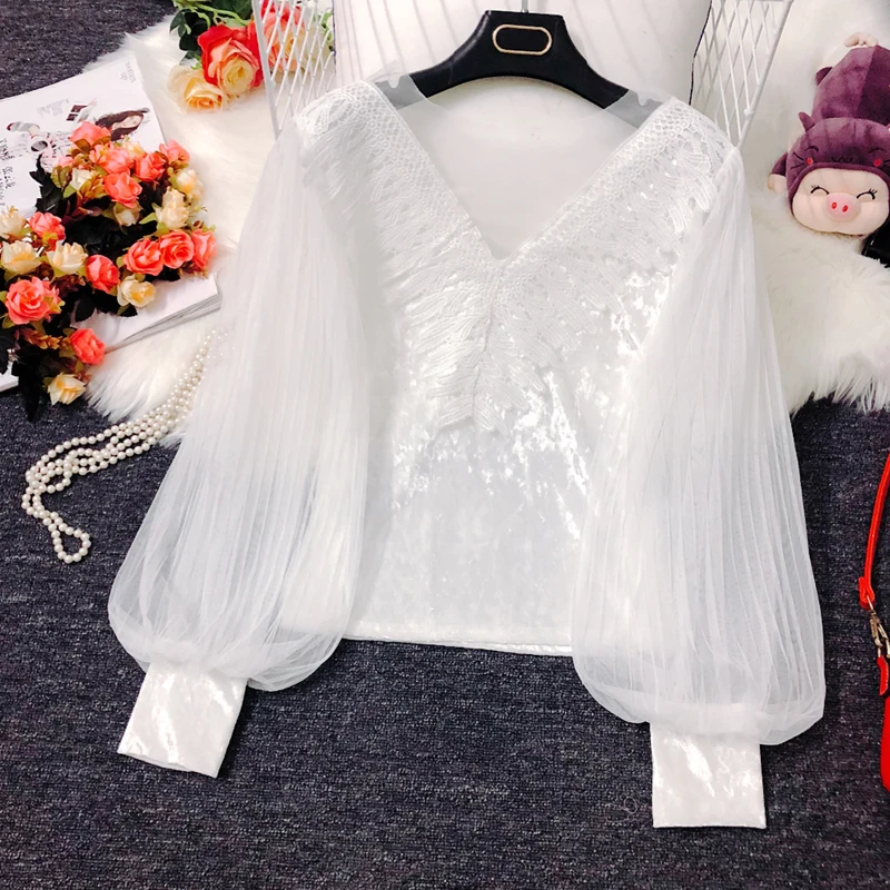 

French Vintage Mesh Stitching Golden Velvet Jacket for Women Autumn and Winter Blusas Shirt Womens Tops and Blouses Mujer