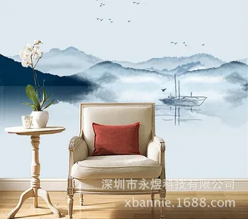 

New Chinese Style Hand-Painted Abstract Ink Chinese-style Meaning Landscape TV Backdrop Bedroom Decoration Mural Wallpaper