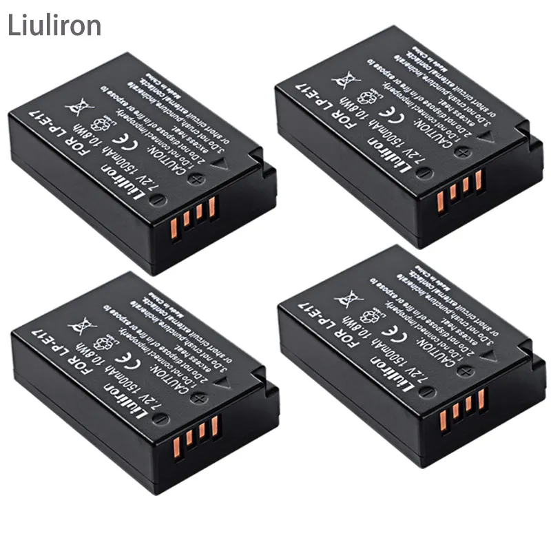 4battery 4x1500 мА/ч, LP-E17 LPE17 LP E17 Камера Батарея+ ЖК-дисплей Dual USB Зарядное устройство для цифровой однообъективной зеркальной камеры Canon EOS M3 M5 M6 750D 760D T6i T6s 800D 8000D поцелуй X8i - Цвет: 4battery