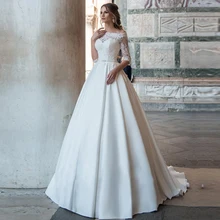 Свадебное платье с открытыми плечами и коротким рукавом, Тюлевое кружевное платье с аппликацией, vestidos de novia, свадебные платья на шнуровке