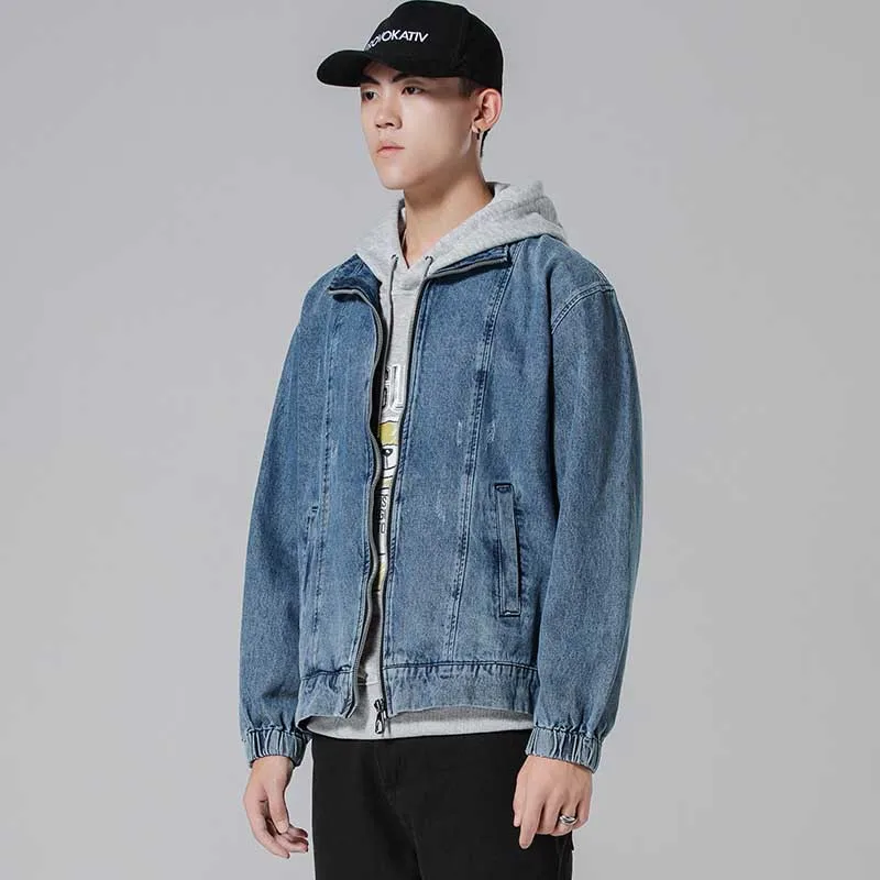 

Fashion Denim Jacket Men Casual Autumn Jacket and Coat Loose Baggy Blue Retro Zip Closure Jacket Man Clothing