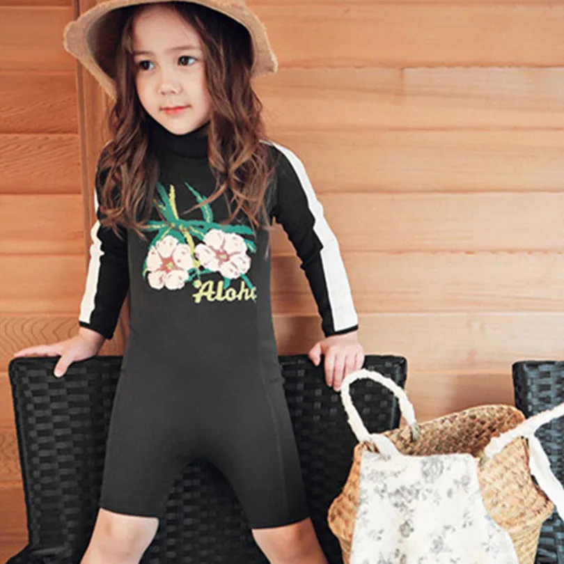 One Piece Children's Beach Swimwear for Girl Hawaii Tropical Sports Black Swimsuit Girls Swim Suit Jumpsuit CDFS34