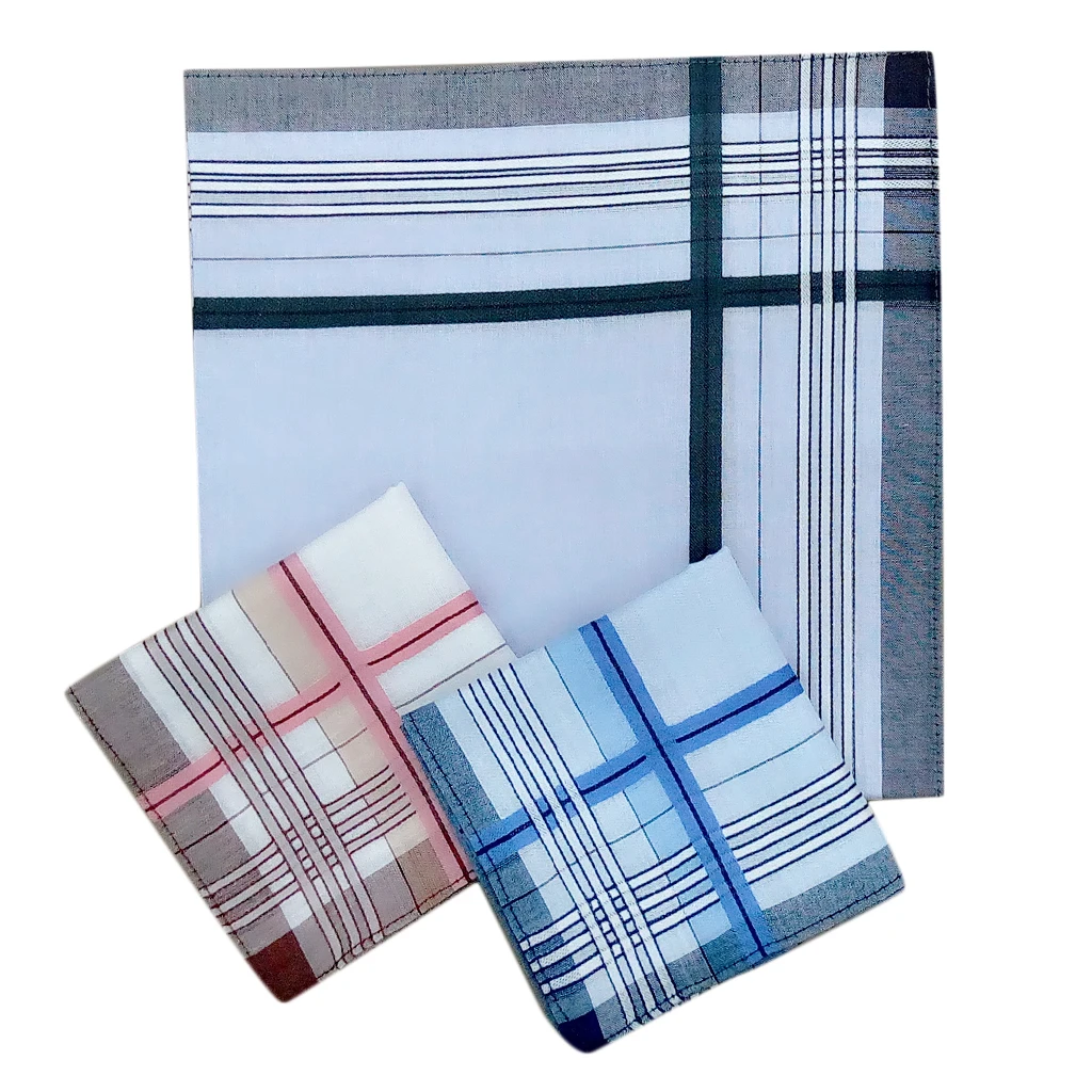

12pcs Mens Tartan Blue Pink Black Cotton Square Pocket Handkerchief Hanky