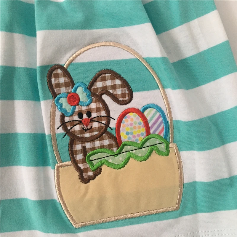 Puresun New Arrival Cute Rabbit Embroidery Girls Easter Dress Ruffles Design Toddler Girls Easter Outfit