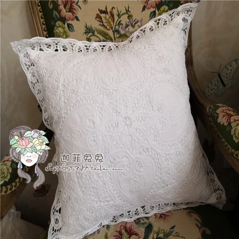 

New Fresh 2019 Pastoral Europe High Quality Square 40x40CM White Heart Shape Cushion Cover 100%Cotton Pure Handmade Embroidered