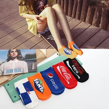 

Korean Version of Hip-hop Sports Men and Women with The Same Boat Socks Harajuku Cute Blue Pepsi Red Cola No Show Socks Non-slip