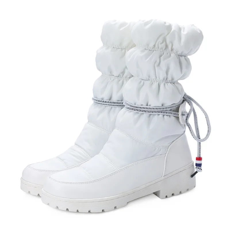 FEDONAS/зимние теплые тонкие женские зимние ботинки; женские ботильоны на шнуровке; Повседневная офисная обувь; женские удобные короткие ботинки на пуху - Цвет: Белый