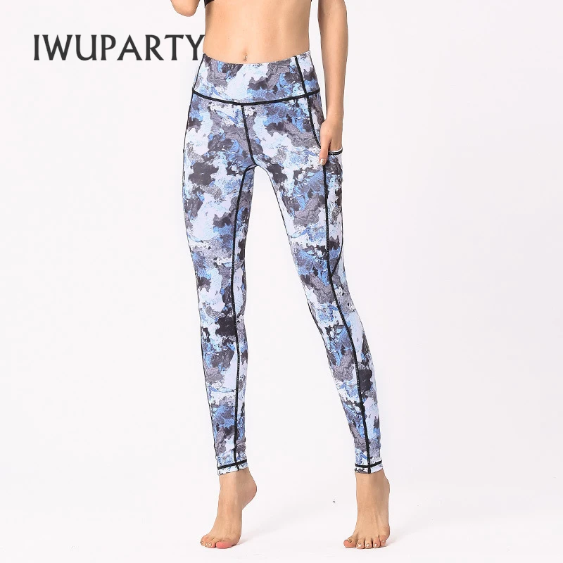 Pocket Joga Pants Geometric Print Women Sport Leggings Fitness Feminina