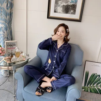 

Womens Silk Satin Pajamas Pyjamas Set Long Sleeve Sleepwear Pijama Pajamas Suit Female Sleep Two Piece Set Loungewear Plus Size