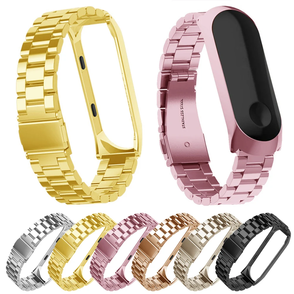 Watch Mi Band 3 or Band 4 Replacement Strap Double Elastic Buckle Stainless Steel Metal Wrist Strap Wristband Watchband