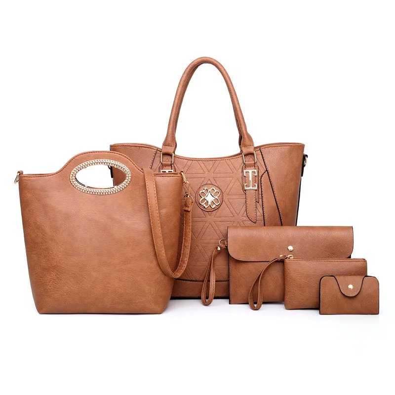 

Hot Selling WOMEN'S Bag Five-Piece Different Size Bags Simple Embossed One-Shoulder Handbag Casual Large Bag
