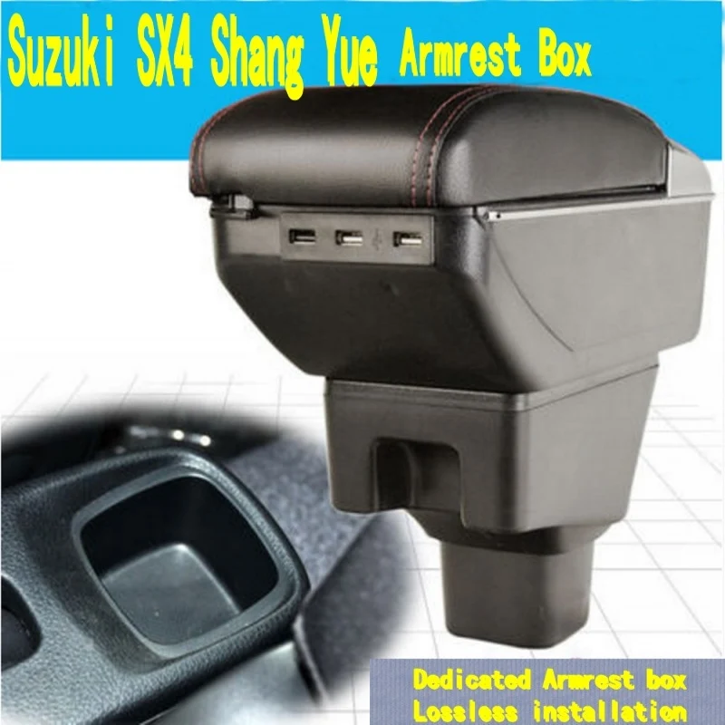 

For Suzuki SX4 Center console Arm Rest Armrest Box central Store content box with cup holder ashtray USB interface