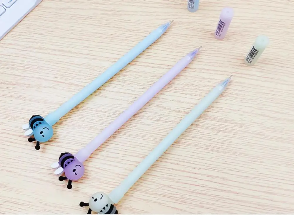 korea night light honey bee gel pen cartoon school neutral pen student prize pen office black writing pen promotion pen 36pc/lot