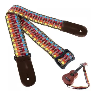 

Adjustable Colorful Ukulele Cotton Strap 75 - 130cm Length Embroidery Weaving style with Soft Genuine Leather Head Guitar Strap