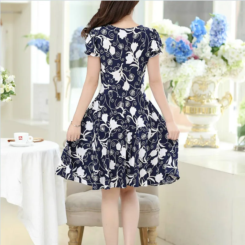 

2019 Summer New Style WOMEN'S Dress Short Sleeve Slim Fit Slimming Printed Floral Skirt Long Large Size Children Fashion
