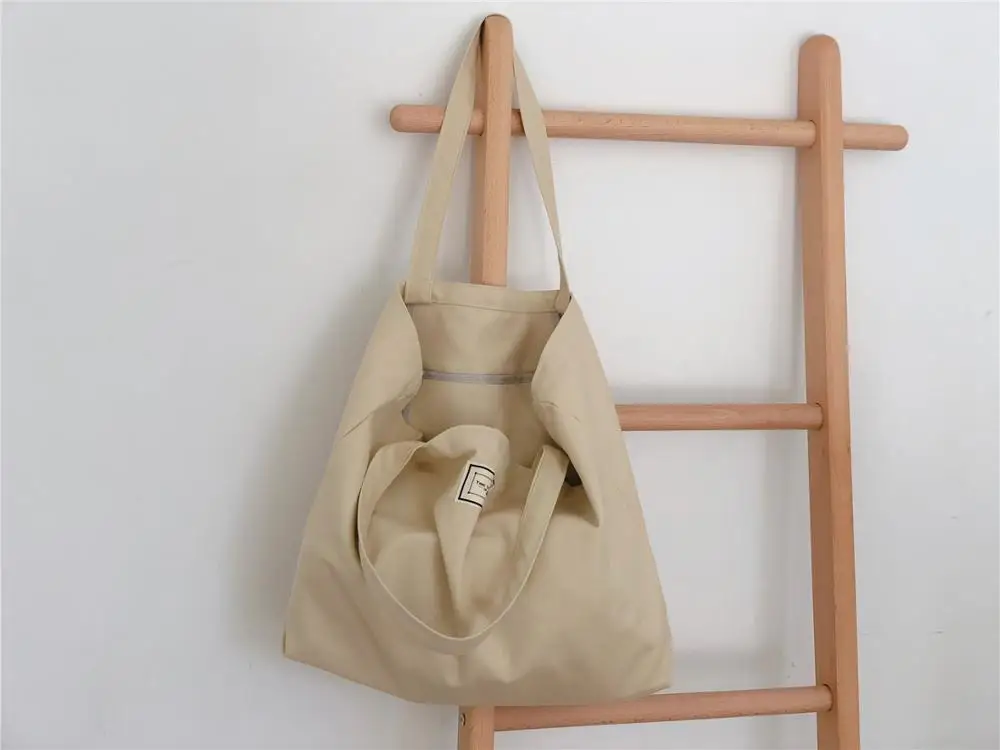 solid khaki Женская хлопковая Холщовая Сумка через плечо, женская сумка, Повседневная сумка, сумка-тоут в полоску, Женская Эко сумка, сумки-мессенджеры, женская сумка для покупок - Цвет: solid khaki