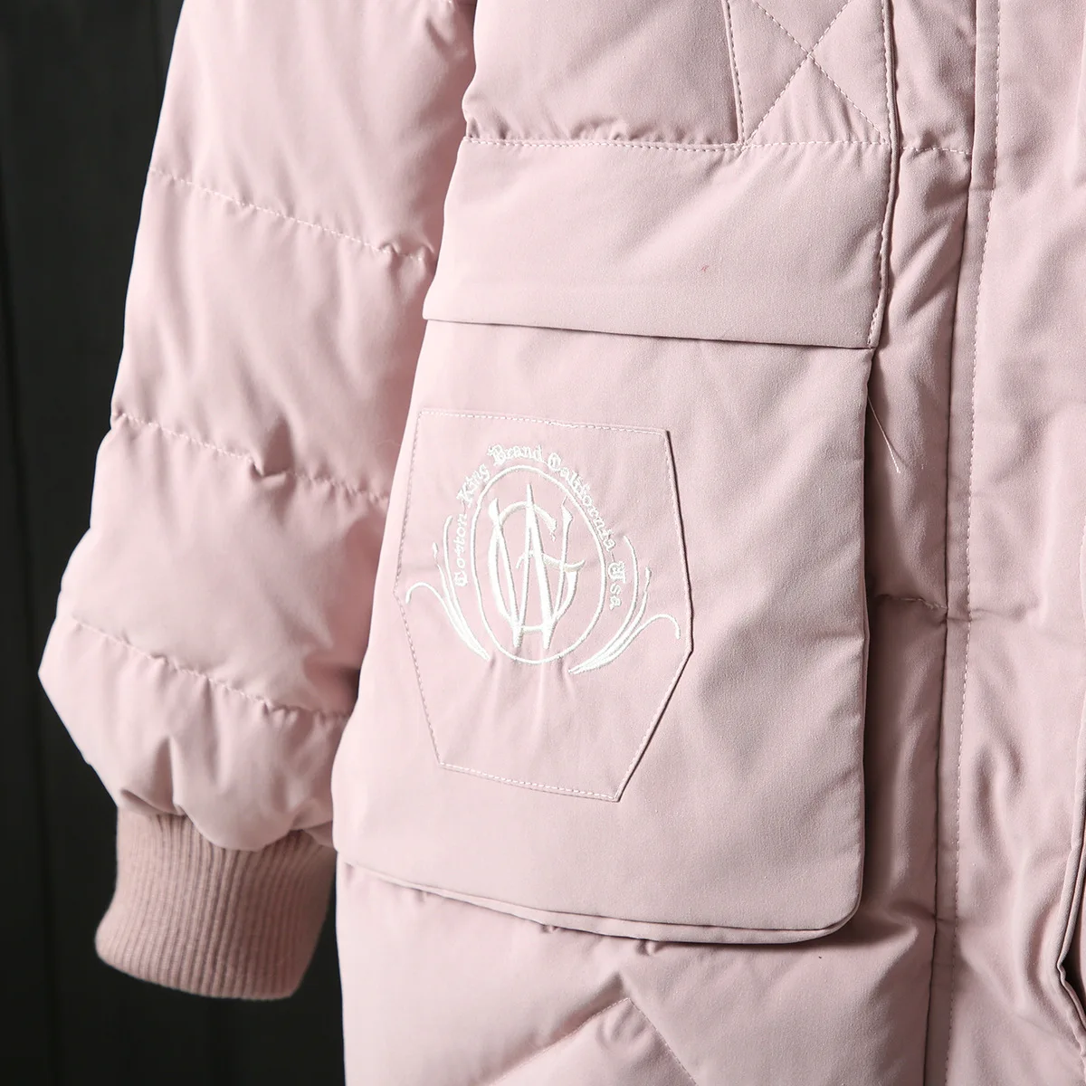 Winter New Style Casual Fashion Pocket Embroidered Thick Warm Hooded Long down Jacket Women's Three-Color