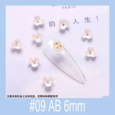 09 AB 6mm-100pcs NCF5 3D 100pcs/bag White Shell Flower 3D Nail Charms Jewelry 6 mm-11 mm White-Color Resin Flower Charms Nail Design 3D100418 - Цвет: 09 AB 6mm-100pcs
