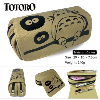 

Miyazaki Hayao Slender Man Totoro Double Zippers Hook Pen Pencil Bag Case School Student Stationery Container Canvas Gift