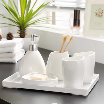 

Bathroom Wash Accessory Nordic White Ceramic Soap Dispenser Bottle Mouthwash Cup Soap Dish Toothbrush Cup Home Washing Part