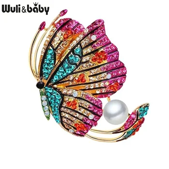 

Wuli&baby Sparkling Beauty Butterfly Brooches Women Classic Pearl Multicolor Butterfly Insects Weddings Casual Brooch Pins Gifts