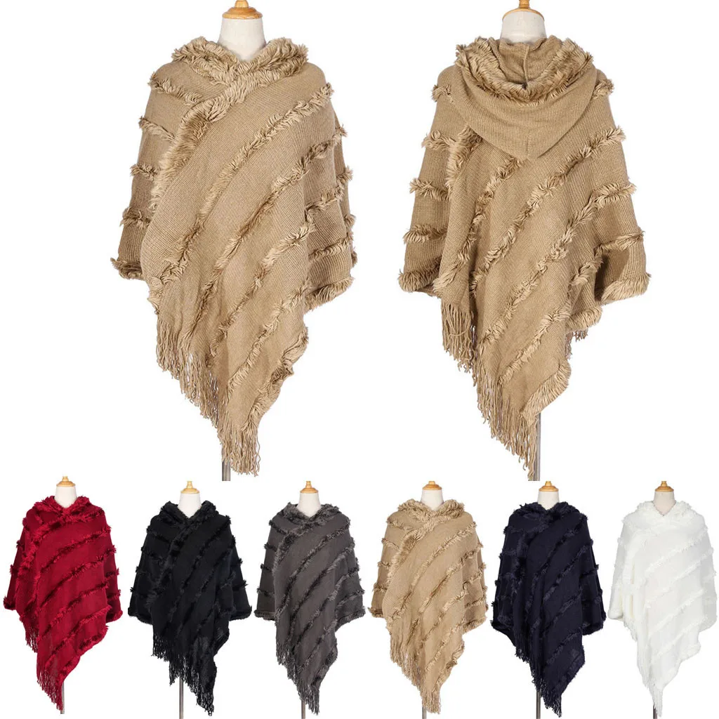 Feitong зимний женский зимний теплый шарф, однотонный мягкий шарф с капюшоном, шарф с бахромой, вязаный шарф, дизайнерский шарф 107