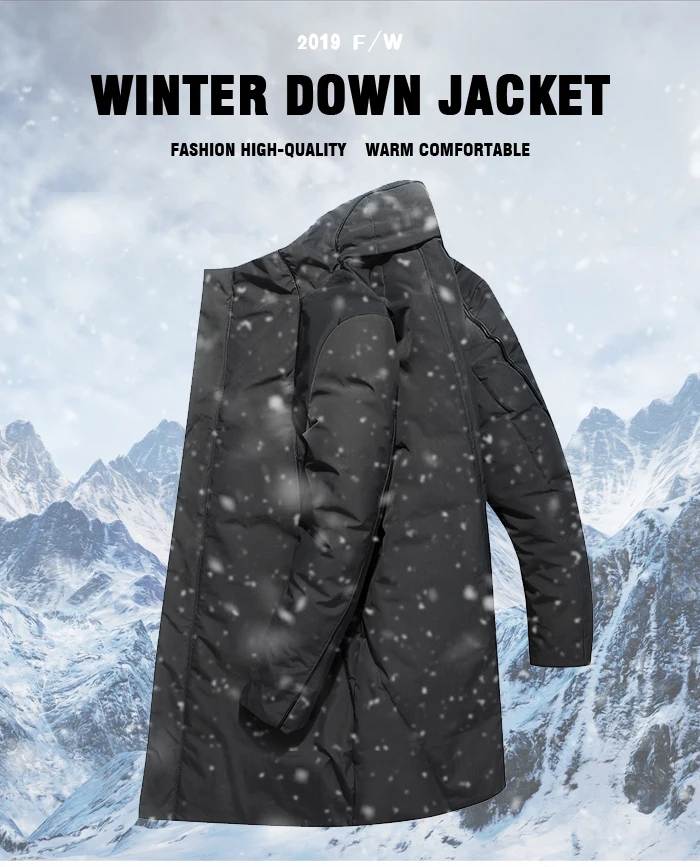 Зимняя мужская деловая модная пуховая куртка со стоячим воротником, Толстая теплая длинная парка и пальто с белым утиным пухом, мужской бренд