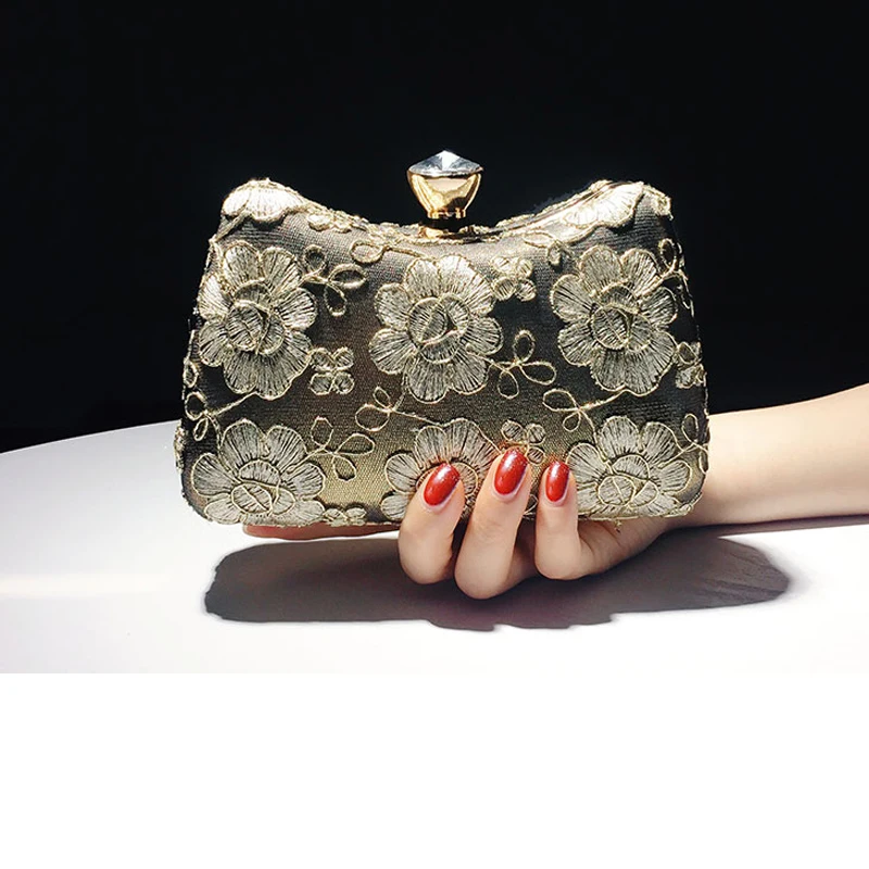 

Xianjian old fashioned white lace embroidered handbag purse 60S favor evening handbag purse of gold /white /black prom purse bag