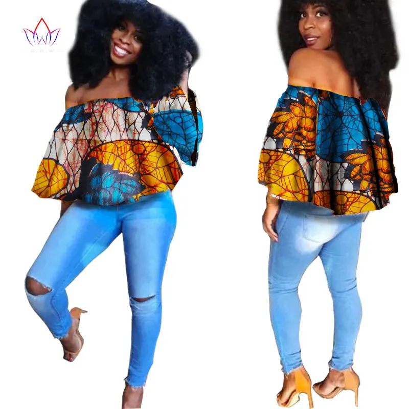 Летние 6xl женщин африканская одежда Большие размеры традиционные африканские одежда Повседневная Африканский принт хлопчатобумажные Топы Базен африкен wy971 - Цвет: 2