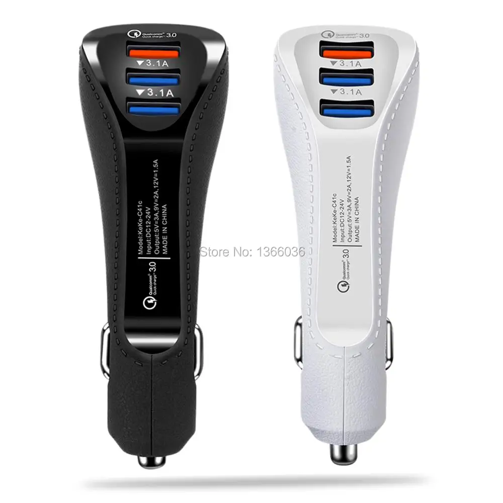 

100pcs 3.1A Quick Charge QC3.0 3 Ports USB Leather Car Charger Adapter For iphone Samsung Mobile Phone Car Fast Charging