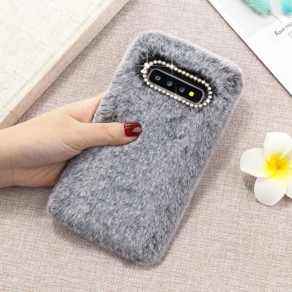 LLZ.COQUE Luxury Fur Bling Case for Samsung S10 S10E S8 S7 Edge Note 10 5G Winter Warm Cute Furry Soft Cover Galaxy S9 Plus |