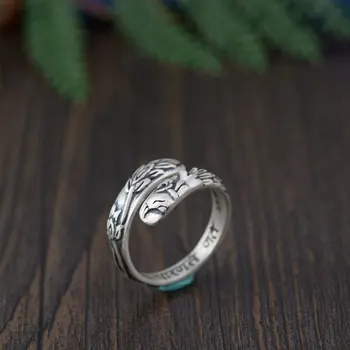 

FNJ 990 Silver Animal Peacock Ring Original Pure S990 Sterling Silver Rings for Women Jewelry Open Adjustable Size