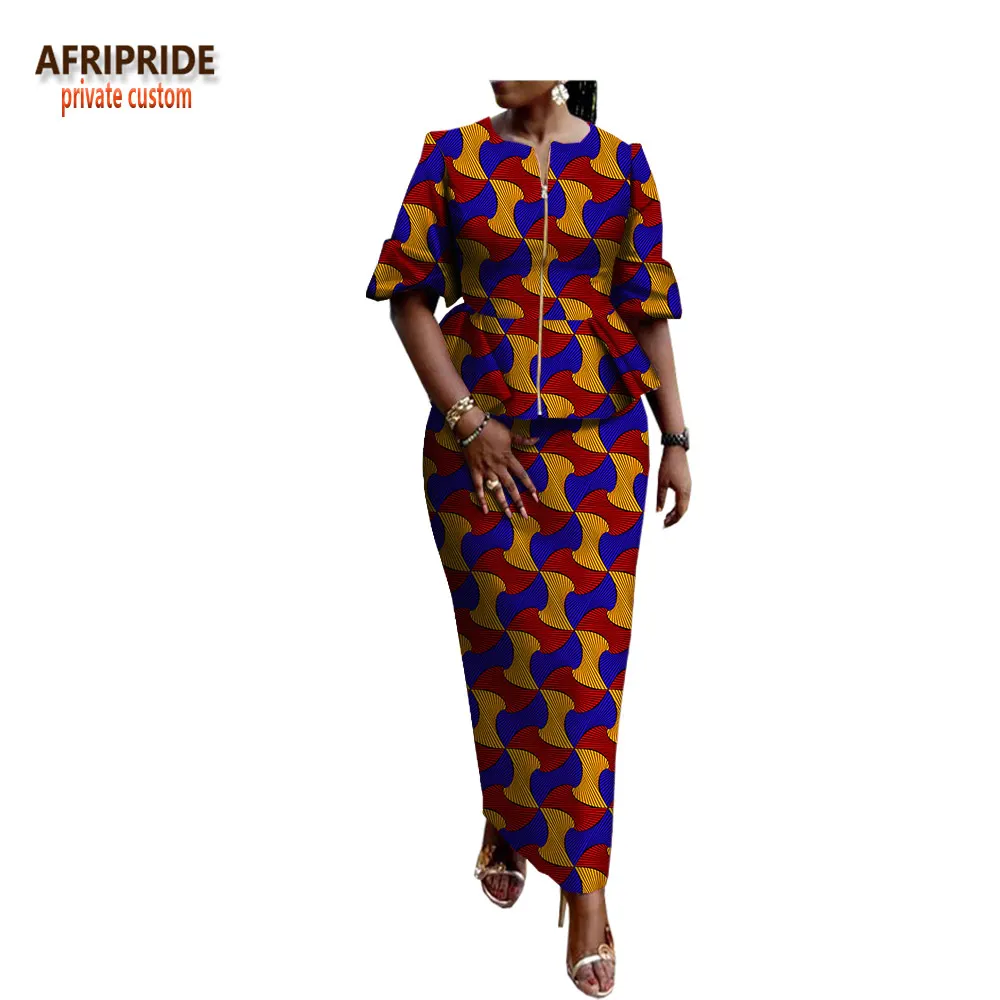 Комплект с юбкой принтом Afripride Женский хлопковый топ на молнии коротким рукавом и