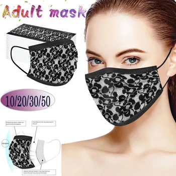 

50pc Unisex Solid Lace Disposable Mask Mouth Face Warm Windproof Face Product Mask Breathable Mascarillas Christmas halloween
