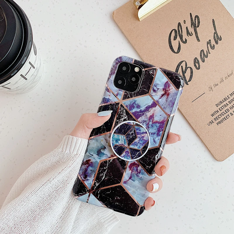 Модный женский стиль для iPhone 11pro xs max силиконовый мягкий корпус XR покрытие градиент i8 i7 6 plus мраморный дорожный кронштейн чехол для телефона - Цвет: Черный
