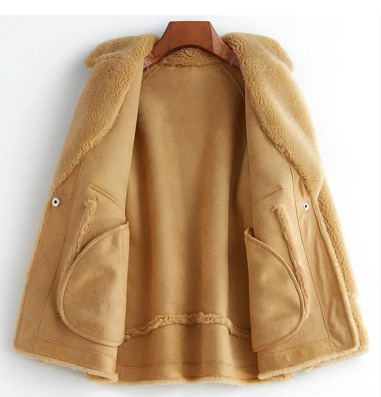 AYUSNUE новая зимняя куртка овечья шерсть шуба женская пушистая вязанный натуральная шерсть куртка Корейская манто Femme B19F95588
