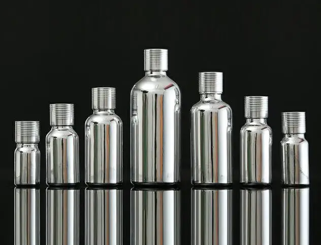 10pcs 10-100ml Electroplating Silver Glass Essential Oil Bottles Cosmetic Serum Lotion Pump Atomizer Spray Bottle Dropper Bottle