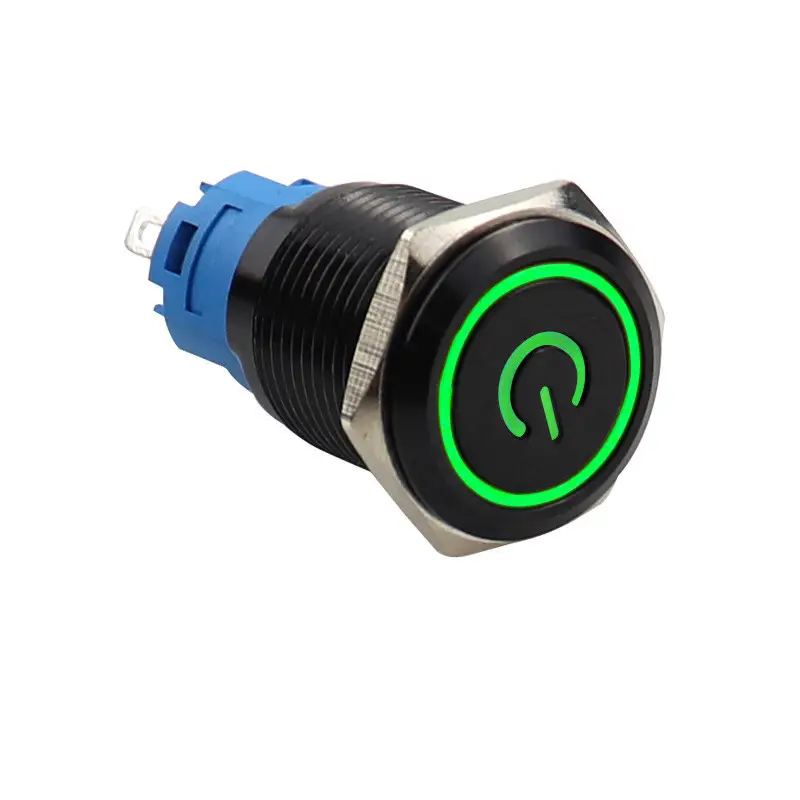 Black Push Button Switch 12/16/19/22mm Waterproof Illuminated Led Light Metal Flat Momentary Switches with Power Mark 5V 12V 24V - Image 16