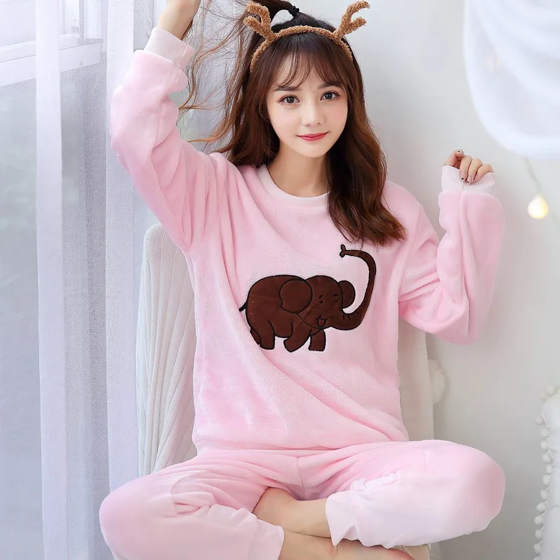 Зимняя плотная теплая Фланелевая пижама панда с длинным рукавом, комплекты для женщин, Коралловая бархатная Пижама, домашняя одежда - Цвет: R SJ fenzhongxiang
