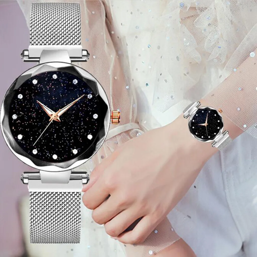 

Dropshipping Ladies Watch Casual Quartz Wrist Watches Women Watch Steel Mesh Starry Sky Wristwatch Luxury Clock Kol Saati #W